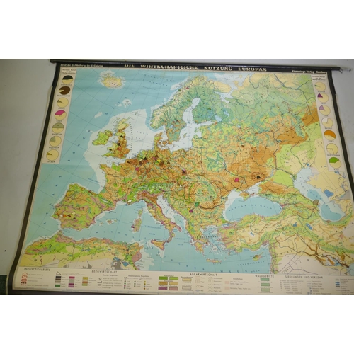 86 - A Fennings German roll down map of Europe showing commodities, 220 x 165cm