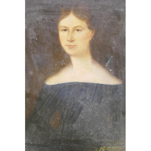 897 - English School, portrait of a young woman, unsigned, oil on canvas, 44 x 54cm