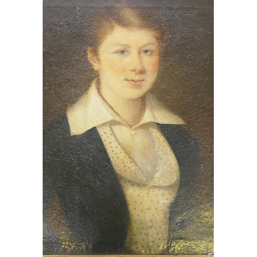 898 - English School, portrait of a young man, unsigned, circa 1840, oil on canvas, 44 x 54cm