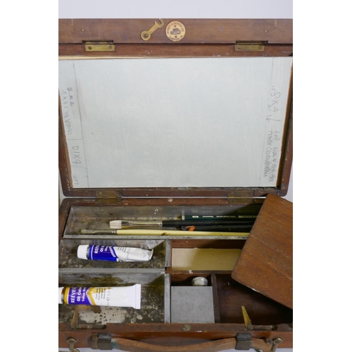 9 - A vintage Roberson & Co Ltd artist's paint box with palette, 45 x 34 x 9cm; a Winsor and Newton ... 