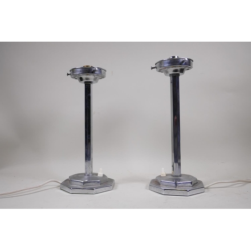 90 - A near pair of Art Deco chromed metal table lamps, largest 31.5cm high