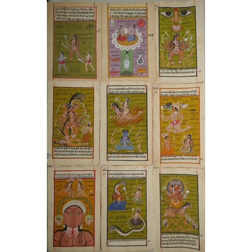 903 - A collection of twenty-eight Indian hand written and illustrated manuscript pages depicting gods and... 