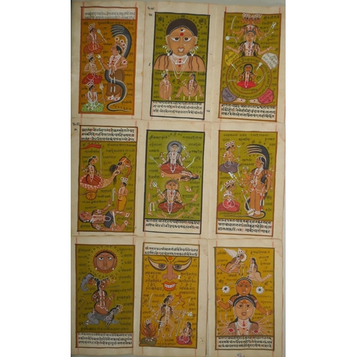 903 - A collection of twenty-eight Indian hand written and illustrated manuscript pages depicting gods and... 