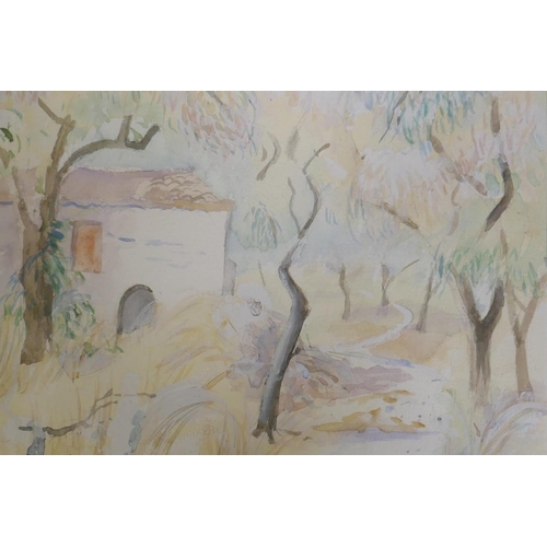 906 - Susan Beaulah, figure resting under the shade of trees, signed and dated 1989, watercolour, 29 x 23c... 