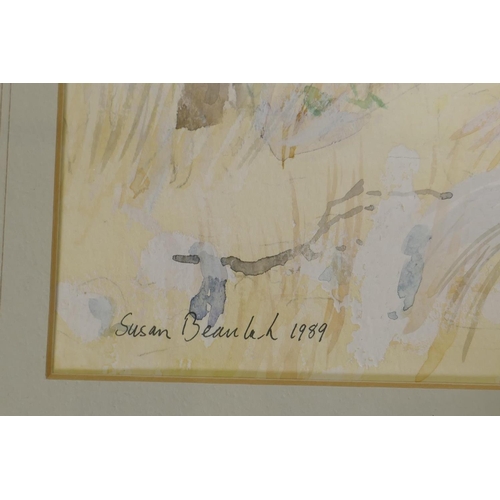 906 - Susan Beaulah, figure resting under the shade of trees, signed and dated 1989, watercolour, 29 x 23c... 