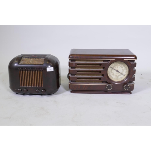 95 - A Kriesler Model 11-20 Art Deco style bakelite valve radio, c.1930s, 23cm high, and a Philips type 3... 