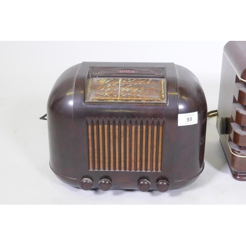 95 - A Kriesler Model 11-20 Art Deco style bakelite valve radio, c.1930s, 23cm high, and a Philips type 3... 