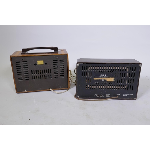 98 - McMichael Model 808 walnut cased and bakelite Art Deco style valve radio, 28cm high, and an Ekco U-7... 