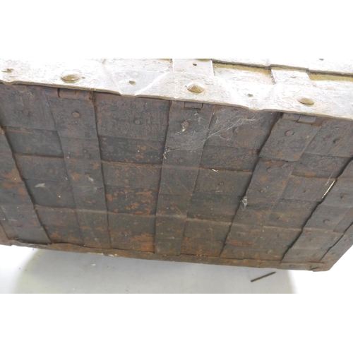 1001 - C17th German Armada chest/strong box, retaining its original painted decoration, iron strapped and b... 