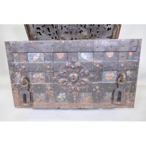 1001 - C17th German Armada chest/strong box, retaining its original painted decoration, iron strapped and b... 