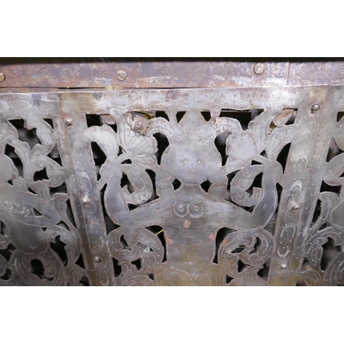 1001 - C17th German Armada chest/strong box, retaining its original painted decoration, iron strapped and b... 