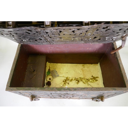 1001 - C17th German Armada chest/strong box, retaining its original painted decoration, iron strapped and b... 