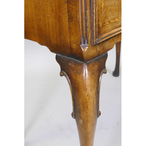 1020 - A Georgian style walnut low boy with two drawers and cabriole supports, 100 x 53cm, 80cm high