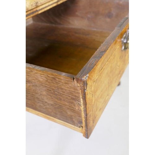 1020 - A Georgian style walnut low boy with two drawers and cabriole supports, 100 x 53cm, 80cm high