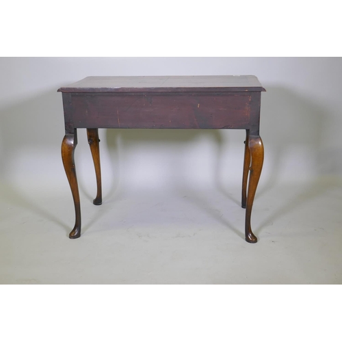 1020 - A Georgian style walnut low boy with two drawers and cabriole supports, 100 x 53cm, 80cm high