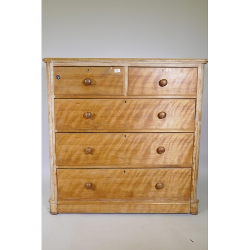 1021 - A Victorian satin birch chest of two over three drawers, 120 x 48cm, 119cm high