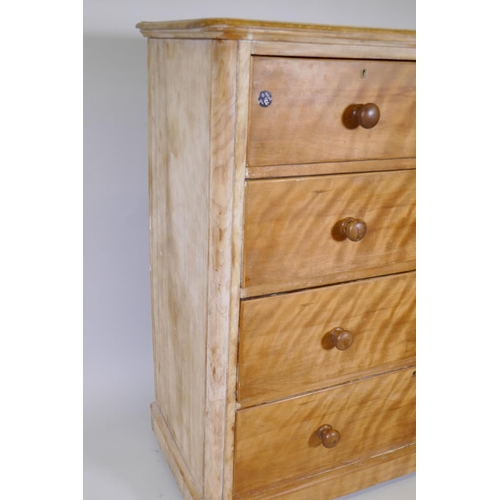 1021 - A Victorian satin birch chest of two over three drawers, 120 x 48cm, 119cm high