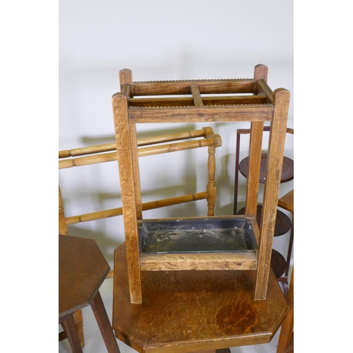 1030 - Two Edwardian folding cake stands, bentwood chairs, jardiniere stands, 1930s oak lamp table etc