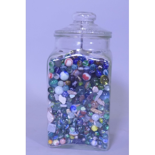 23 - A large Scarborough & Co sweet jar full of vintage marbles, 36cm high