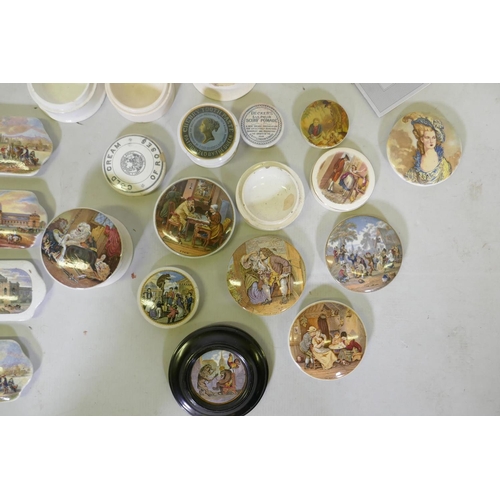 30 - Collection of Staffordshire prattware pots and lids, and a reference book on the same