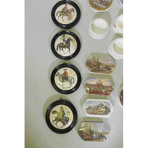 30 - Collection of Staffordshire prattware pots and lids, and a reference book on the same