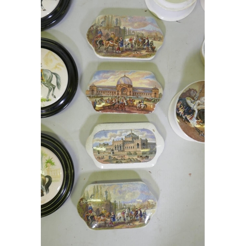 30 - Collection of Staffordshire prattware pots and lids, and a reference book on the same