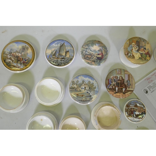 30 - Collection of Staffordshire prattware pots and lids, and a reference book on the same