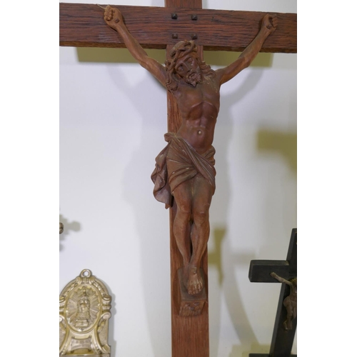 31 - A collection of antique and vintage crucifix and Corpus Christi, carved from boxwood, silver plated ... 