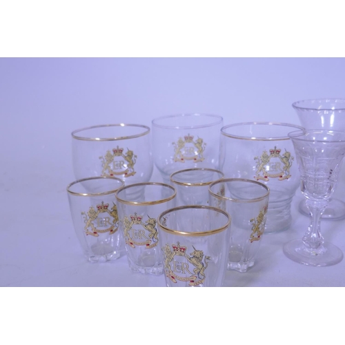 36 - A quantity of C19th and later drinking glasses, Elizabeth II Coronation glasses, decanter and six gl... 