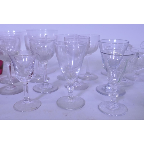 36 - A quantity of C19th and later drinking glasses, Elizabeth II Coronation glasses, decanter and six gl... 