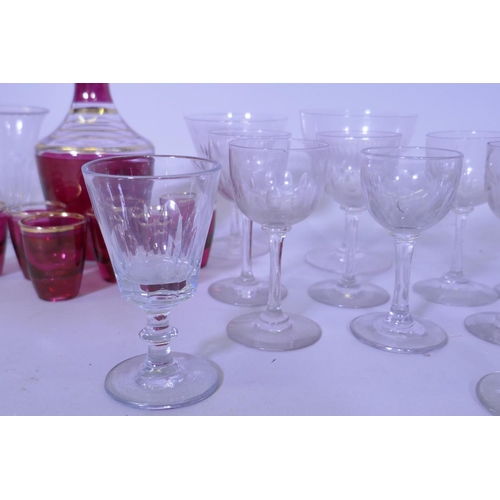 36 - A quantity of C19th and later drinking glasses, Elizabeth II Coronation glasses, decanter and six gl... 