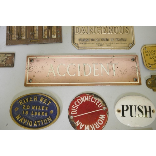 37 - A quantity of antique and modern metal and enamel signs and plates, largest 30 x 14.5cm