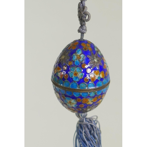 4 - Antique champleve enamel egg pendant, probably Imperial Russian, 4cm