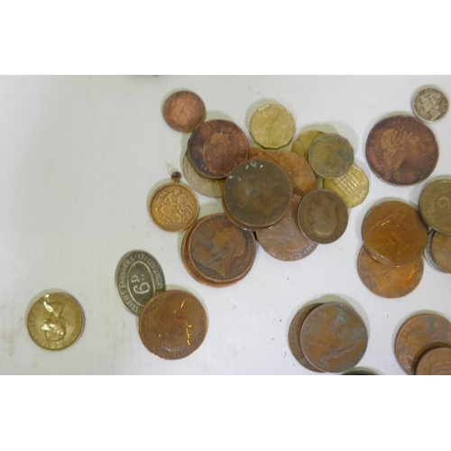 48 - A collection of C19th and later British and foreign coins and banknotes, pennies from George III, Vi... 