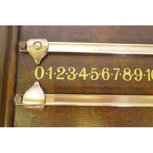 58 - Antique oak snooker scoreboard with bronze mounts and gilt numbering, 70 x 27cm