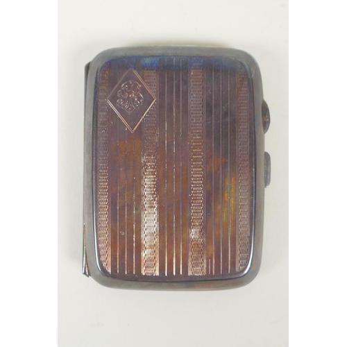 603 - A hallmarked silver cigarette case by M.H. Meyer Ltd, Birmingham, 1921, 85g; a silver vesta case by ... 