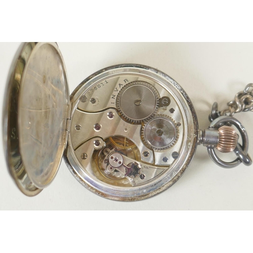 604 - An antique silver cased Invar open faced pocket watch with Roman numerals and a smaller seconds subs... 