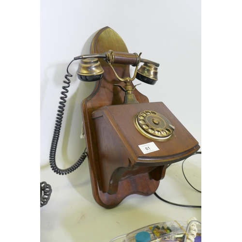 61 - A vintage Bell RTT 56 telephone, Mybelle Spotlight 753, bakelite phone and a Sitel wall mounted phon... 