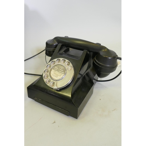 61 - A vintage Bell RTT 56 telephone, Mybelle Spotlight 753, bakelite phone and a Sitel wall mounted phon... 