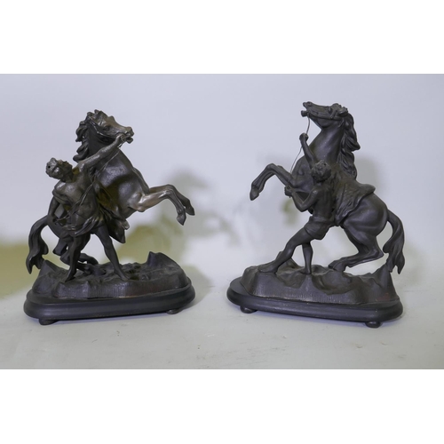 62 - Pair of Victorian spelter Marley horses, 31cm  high, Tang style ceramic horse, plaster and pottery f... 