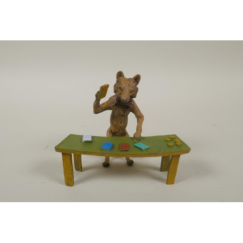 71 - An Austrian style cold painted bronze of a croupier fox, 9cm high