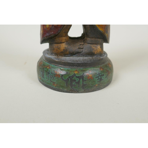 73 - A Chinese cast metal figure of two elephants embracing, with cloisonne clothing, 23cm high