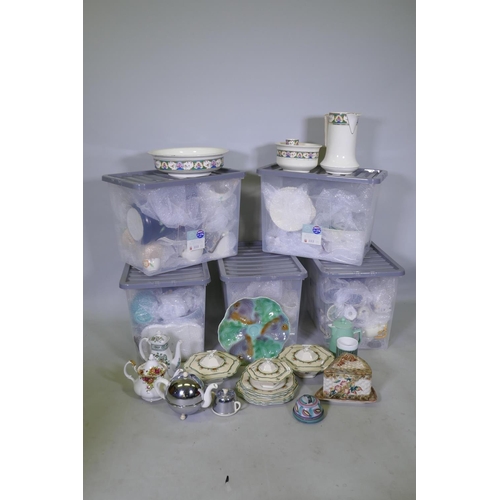 74 - A large quantity of Victorian and later pottery and porcelain to include dressing table set, jugs, b... 