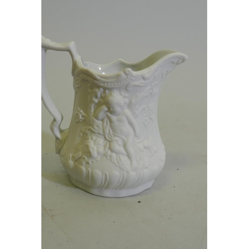 82 - A KPM porcelain figure of polar bear, 10cm high, a Portmeirion jug and Naples jar and cover