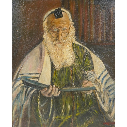 877 - Portrait of a rabbi, signed Wolmark, oil on canvas laid on board, 32 x 39m