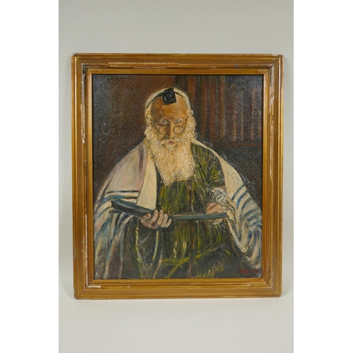 877 - Portrait of a rabbi, signed Wolmark, oil on canvas laid on board, 32 x 39m