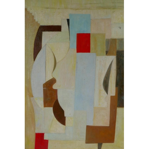 887 - In the manner of Ben Nicholson, abstract composition, oil on canvas board, 40 x 50cm