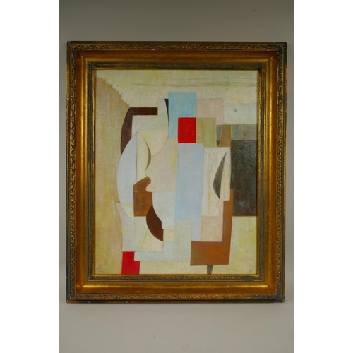 887 - In the manner of Ben Nicholson, abstract composition, oil on canvas board, 40 x 50cm