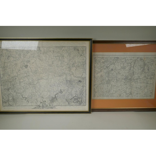 889 - A framed print of a Map of Historic London, after John Rocque and Richard Parr, and a framed Ordnanc... 