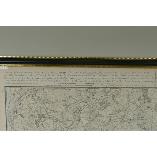 889 - A framed print of a Map of Historic London, after John Rocque and Richard Parr, and a framed Ordnanc... 